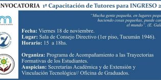 Convocan a estudiantes y graduados/as a capacitación: tutores pares para el Ingreso 2017 Convocan a estudiantes y graduados/as a capacitación: tutores pares para el Ingreso 2017