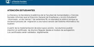 El viernes 7 de septiembre Alumnado no atenderá al público por migración a nueva versión del Siu Guaraní El viernes 7 de septiembre Alumnado no atenderá al público por migración a nueva versión del Siu Guaraní