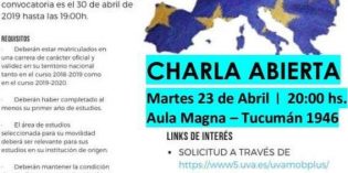 Realizarán charla sobre Becas Erasmus en la FHyCS Realizarán charla sobre Becas Erasmus en la FHyCS