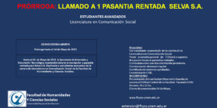 Prórroga hasta el 14 de mayo a llamado a pasantía rentada para SELVA S.A. Prórroga hasta el 14 de mayo a llamado a pasantía rentada para SELVA S.A.