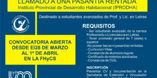 Llamado a una pasantía rentada para estudiantes de Prof. y Lic. en Letras de la FHyCS