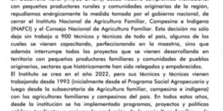 Comunicado sobre el cierre del Instituto Nacional de Agricultura Familiar, Campesina e Indígena Comunicado sobre el cierre del Instituto Nacional de Agricultura Familiar, Campesina e Indígena