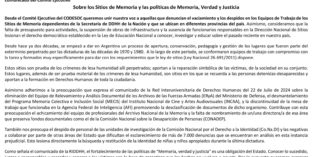 Comunicado del Comité Ejecutivo Sobre los Sitios de Memoria y las políticas de Memoria, Verdad y Justicia Comunicado del Comité Ejecutivo Sobre los Sitios de Memoria y las políticas de Memoria, Verdad y Justicia