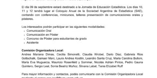 Conocé la primera circular del Coloquio Argentino de Estadística que se realizará en la FHyCS Conocé la primera circular del Coloquio Argentino de Estadística que se realizará en la FHyCS