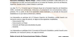 2ª Circular LII Coloquio Argentino de Estadística y la X Jornada de Educación Estadística “Martha Aliaga” 2ª Circular LII Coloquio Argentino de Estadística y la X Jornada de Educación Estadística “Martha Aliaga”