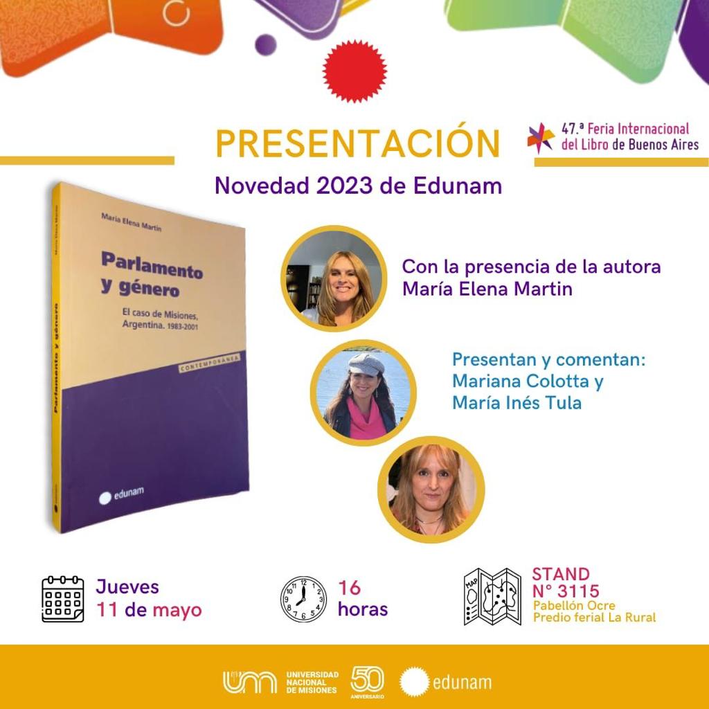 EDUNAM presenta en la Feria del Libro: “Parlamento y Género” de María ...