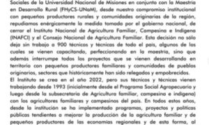Comunicado sobre el cierre del Instituto Nacional de Agricultura Familiar, Campesina e Indígena