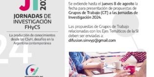Prórroga para presentación de propuestas de Grupos de Trabajo a las Jornadas de Investigación 2024