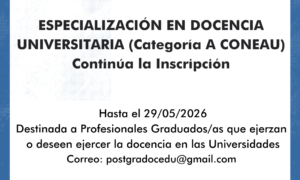 Continúa abierta la inscripción a la Especialización en Docencia Universitaria
