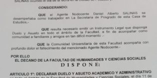 Duelo y asueto por el fallecimiento de Daniel Salinas