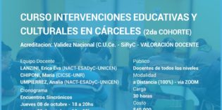 Brindarán un curso sobre “Intervenciones Educativas y Culturales en Cárceles”